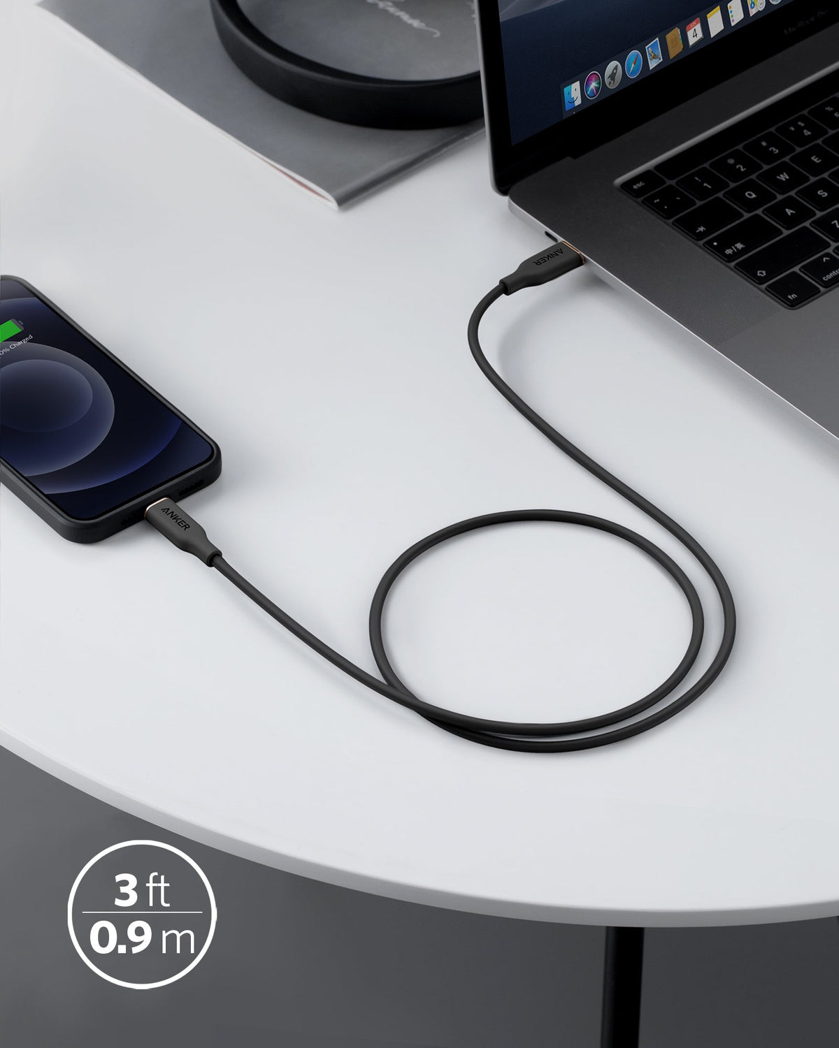 Anker <b>641</b> USB-C to Lightning Cable (Flow, 3 ft Silicone)